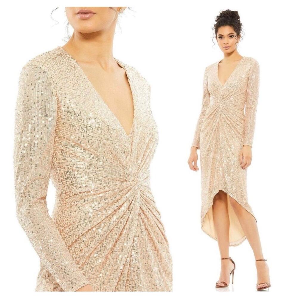 Duggal IEENA Rose Gold Sequin High Low Dress - Size 6
